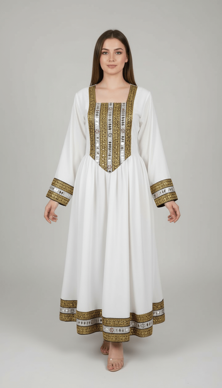 Afghani white embordered white Dress/ kochi dress - SHAIKHJEE