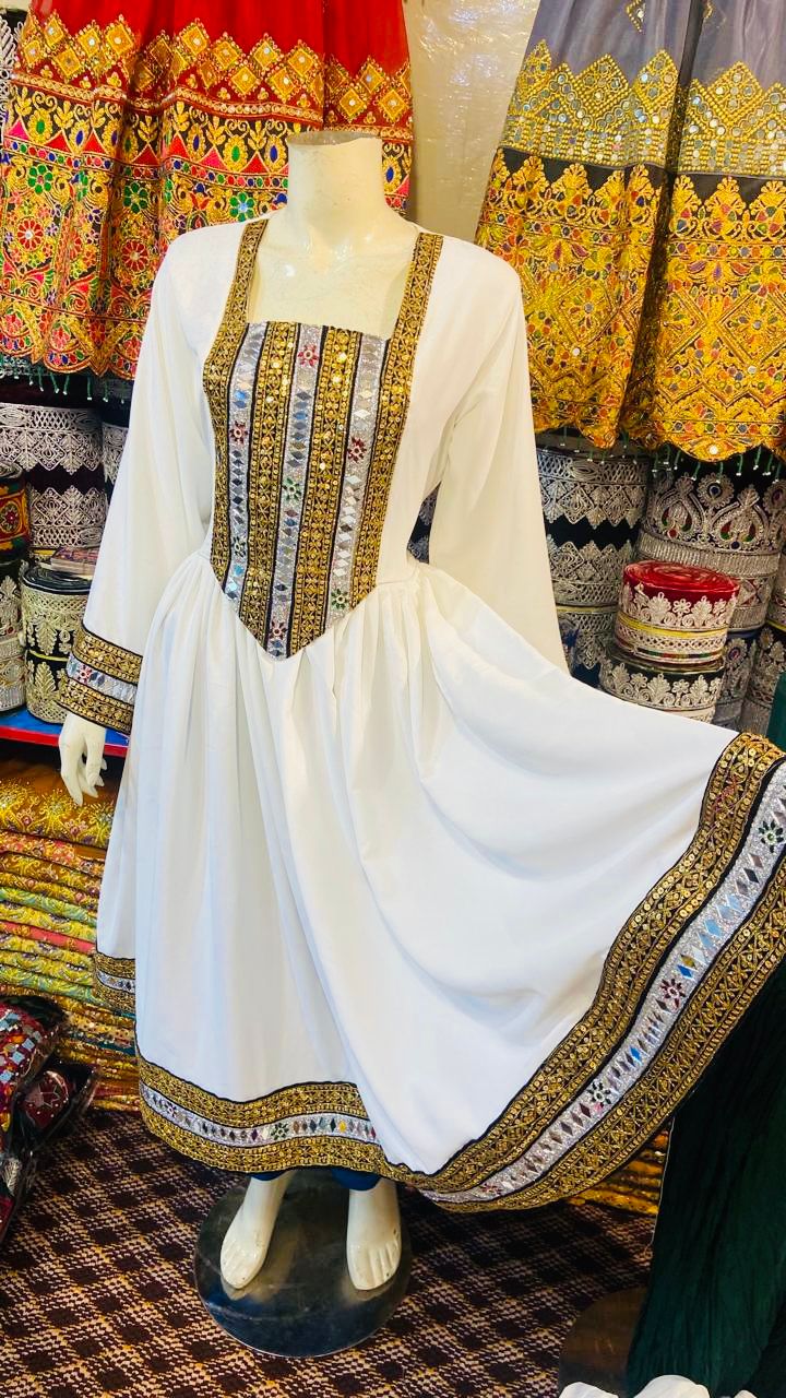 Afghani white embordered white Dress/ kochi dress - SHAIKHJEE