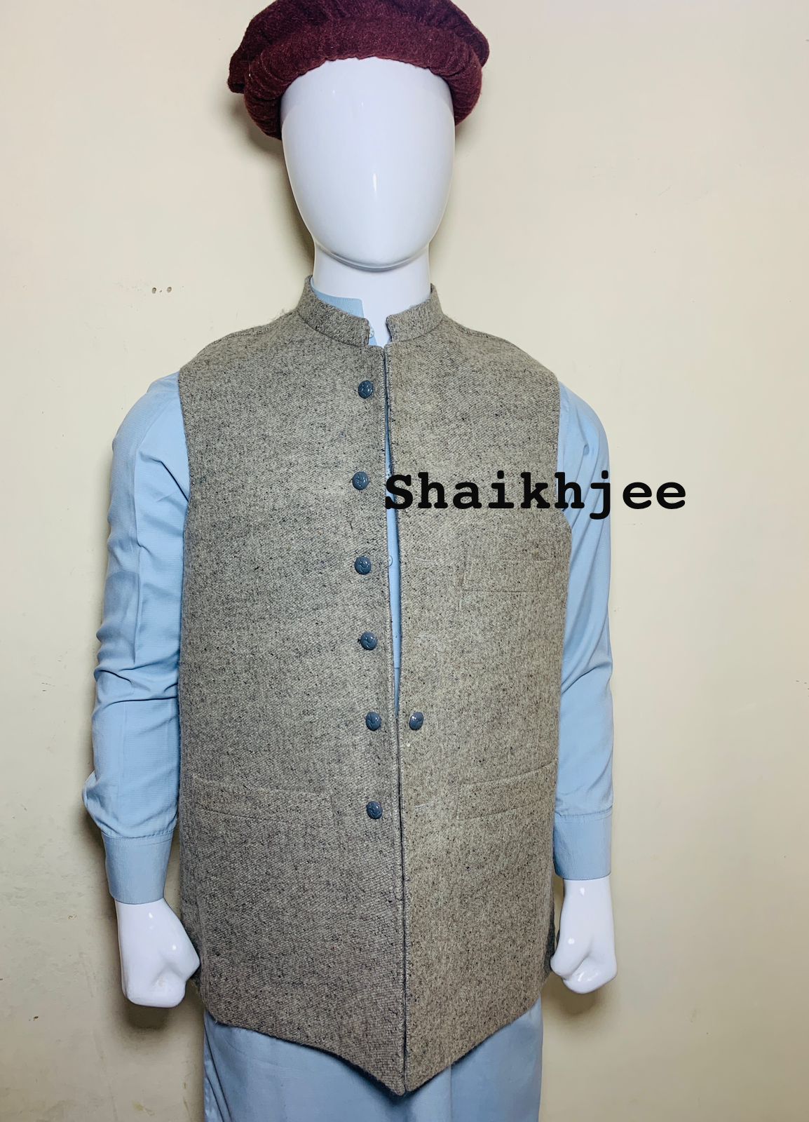 Handmade woolen nehru VEST , chirtali pakistani waistcoat - SHAIKHJEE