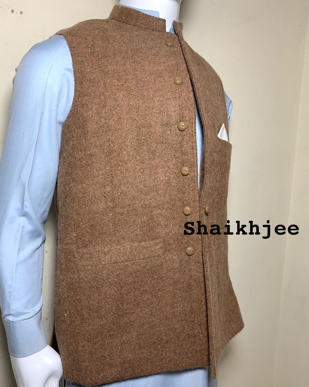 Handmade woolen nehru VEST , chirtali pakistani waistcoat - SHAIKHJEE