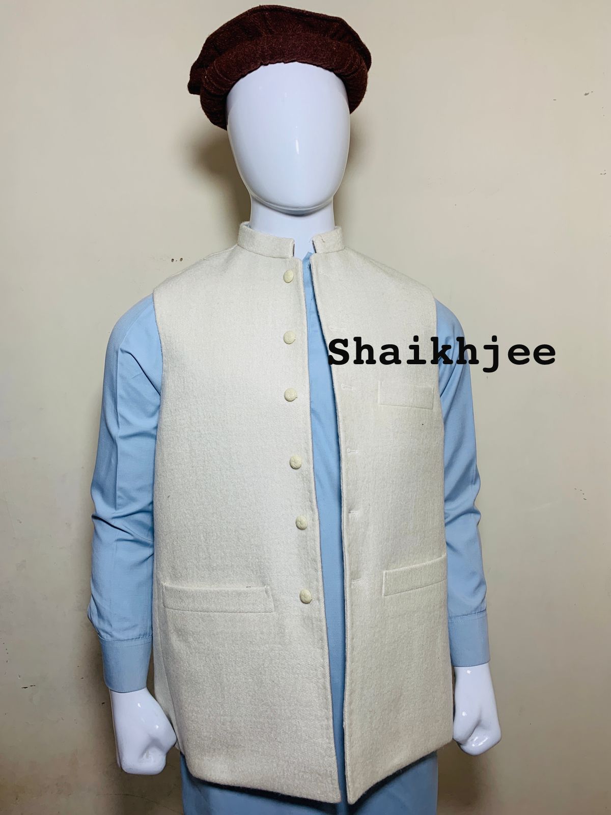 Handmade woolen nehru VEST , chirtali pakistani waistcoat - SHAIKHJEE