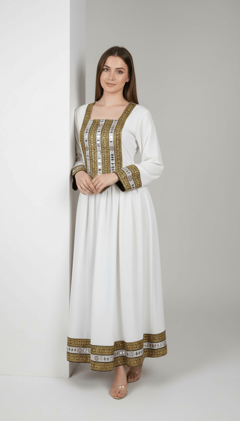 Afghani white embordered white Dress/ kochi dress - SHAIKHJEE