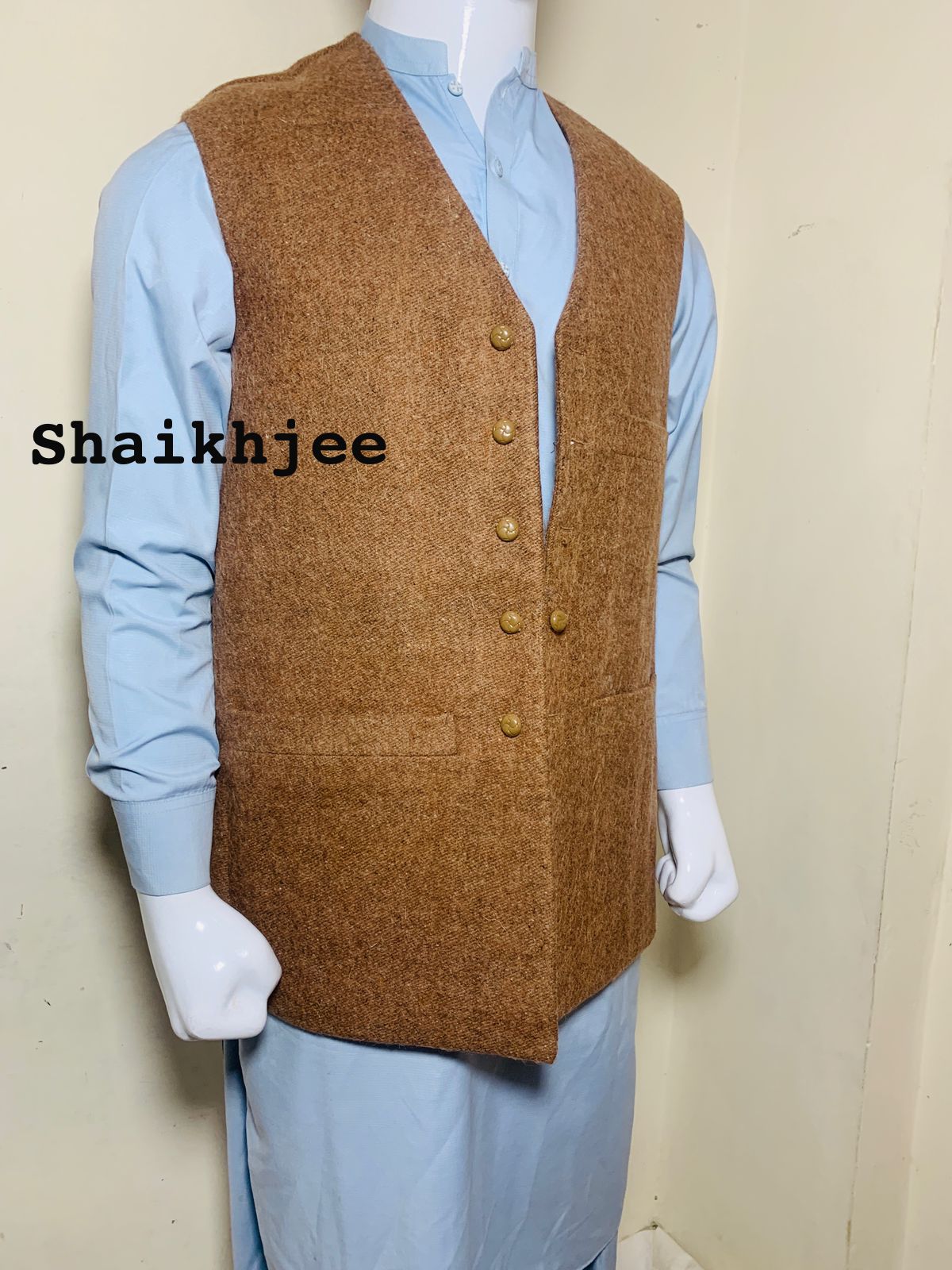 Handmade woolen nehru VEST , chirtali pakistani waistcoat - SHAIKHJEE
